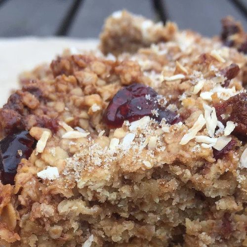 Coconut and Berry Flapjacks with bone broth hot chocolate